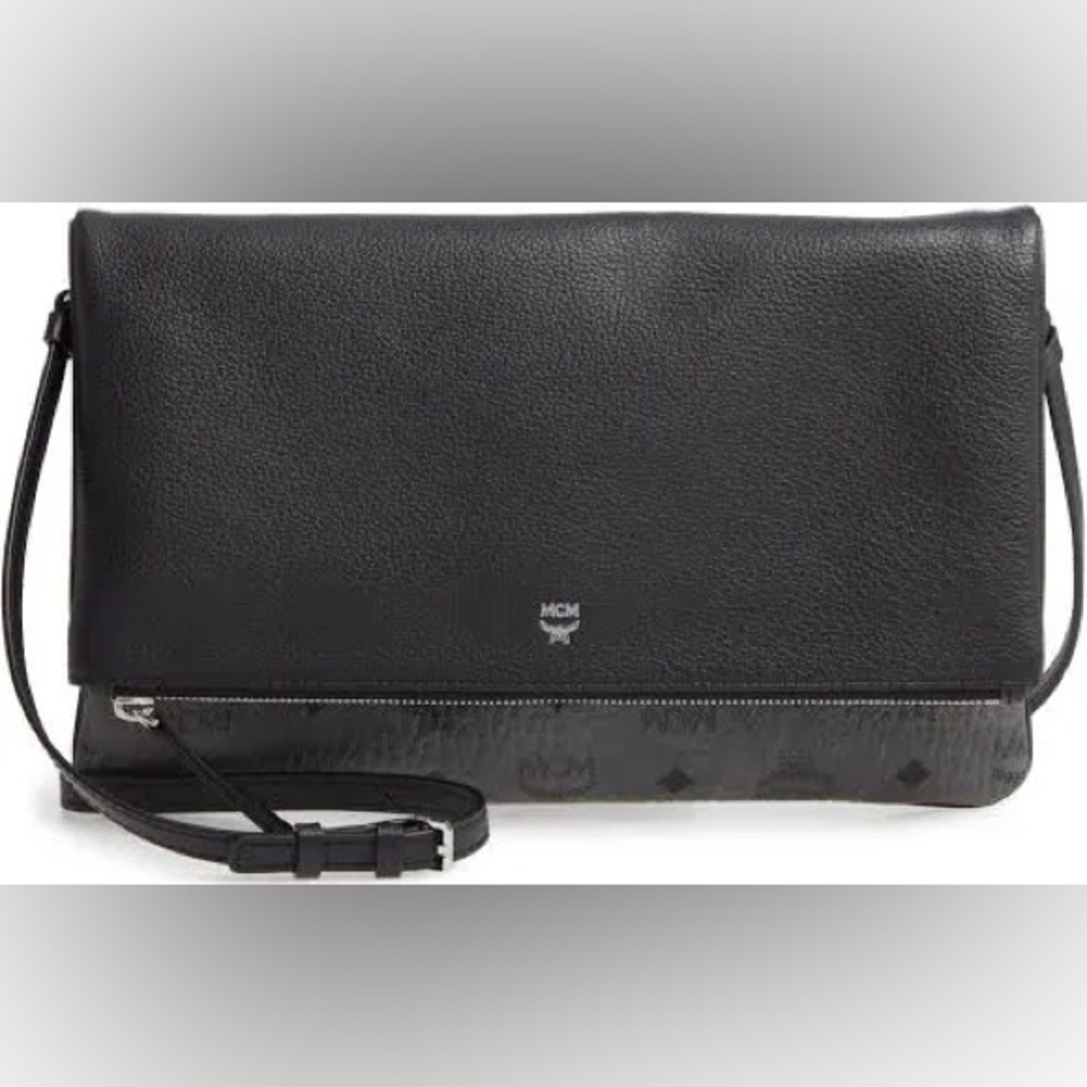 MCM Black Messenger Bag with Signature Monogram